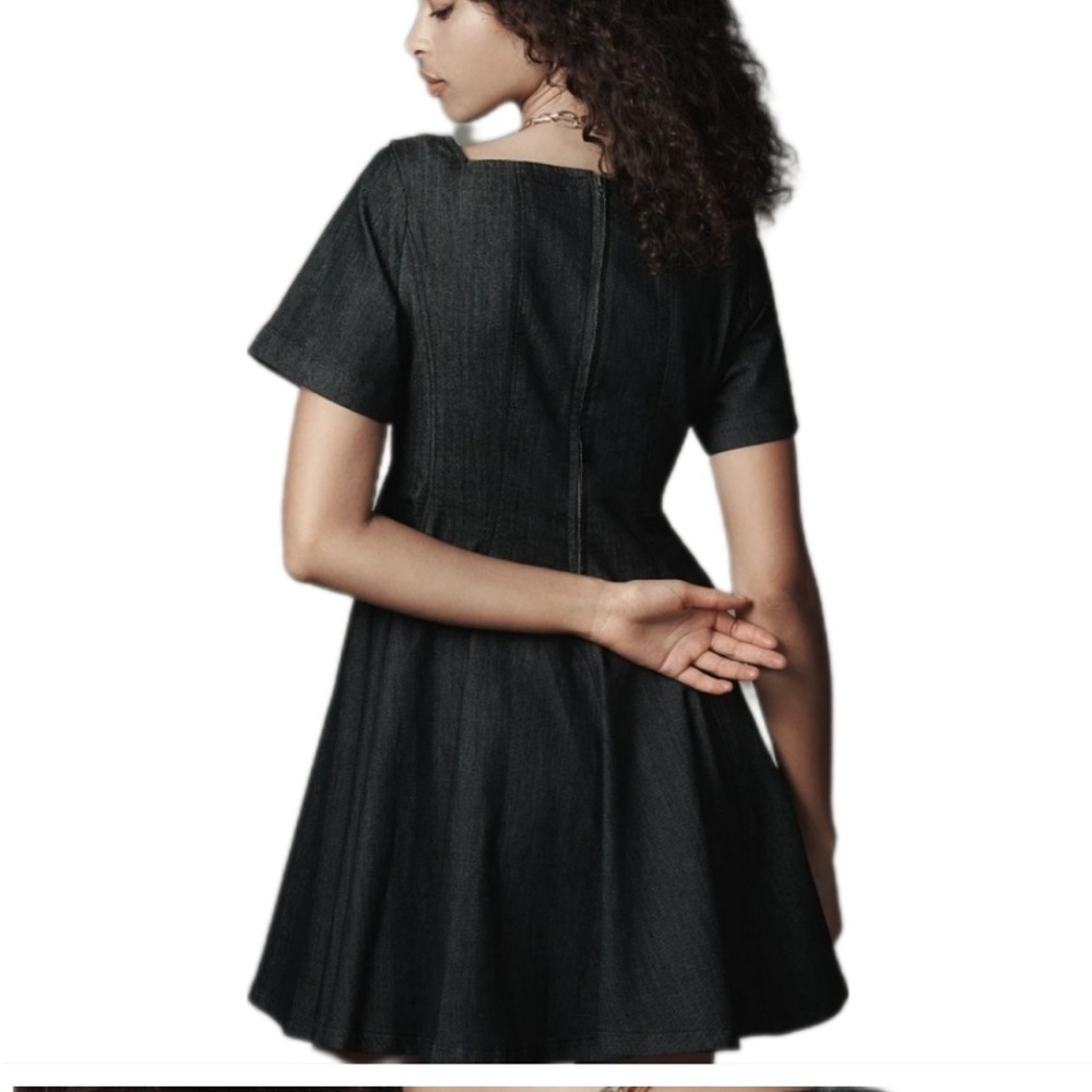 Anthropologie Short-Sleeve Square-Neck Denim fit & flare mini Dress XS NWT - Picture 5 of 16